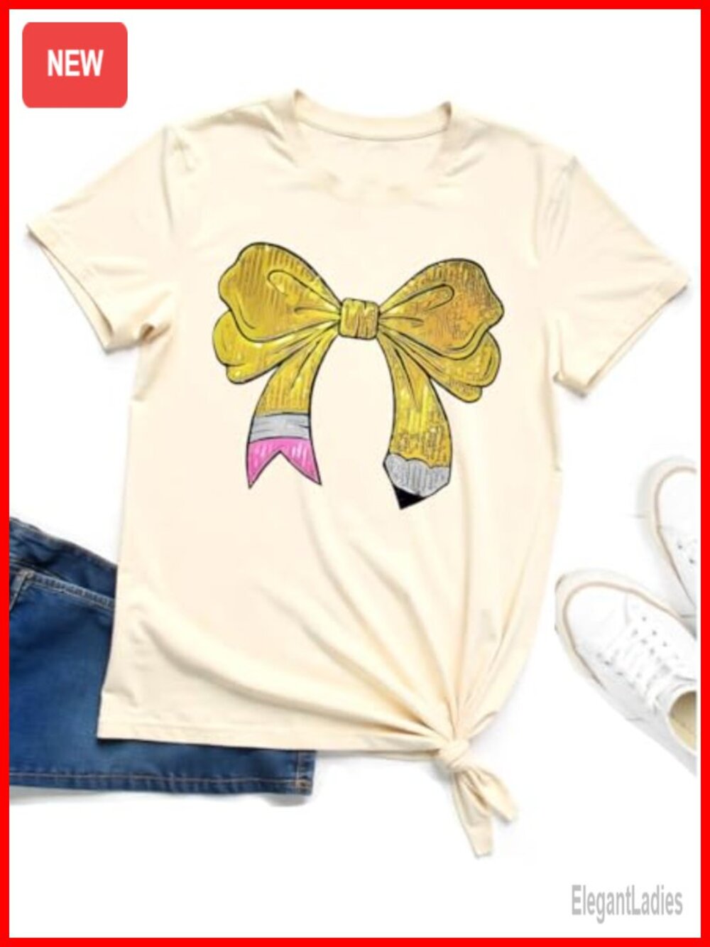 Teacher Sequin Pencil Bow Graphic Tee